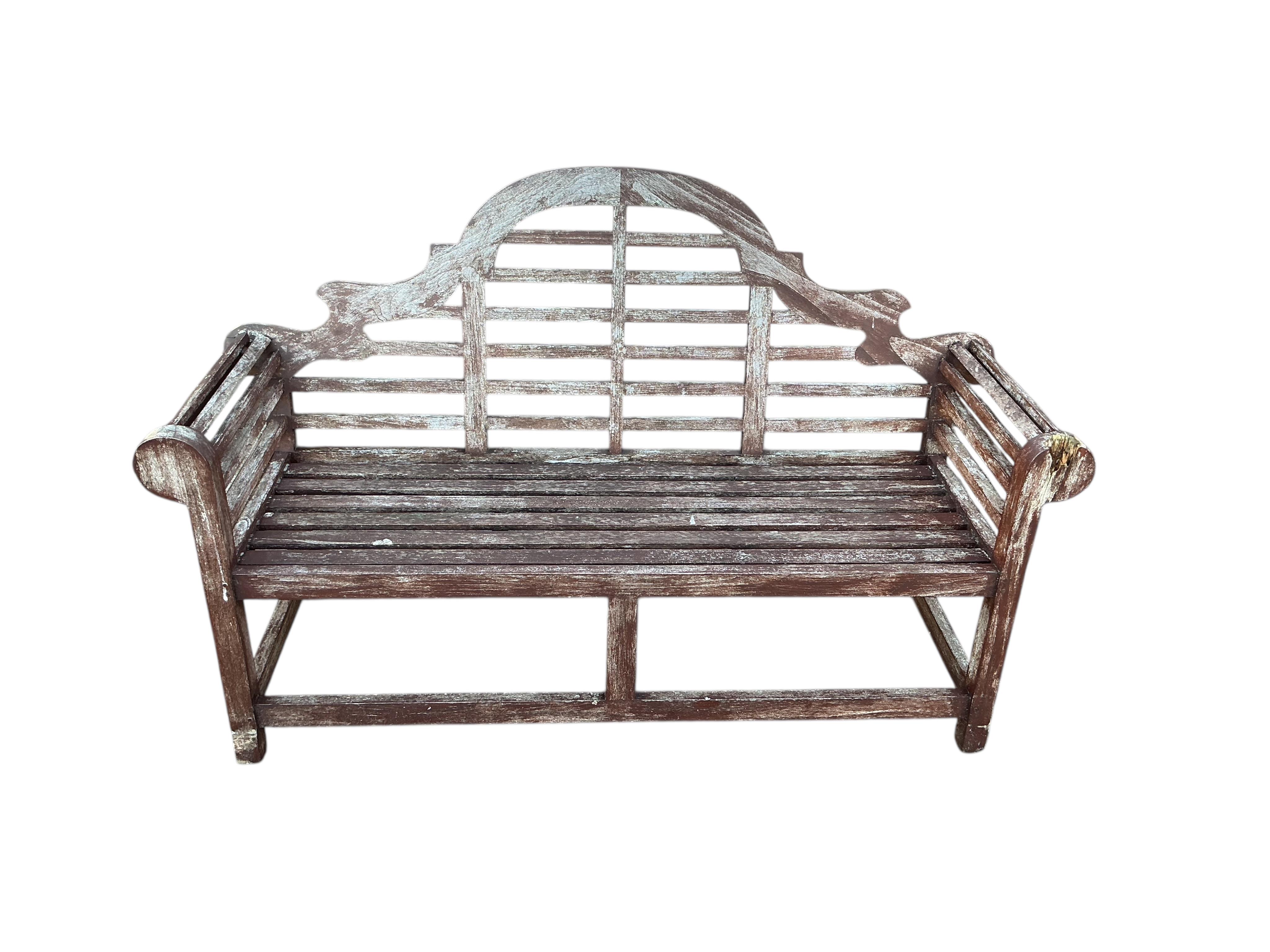 A pair of Lutyens style stained teak garden benches, width 166cm, depth 58cm, height 103cm